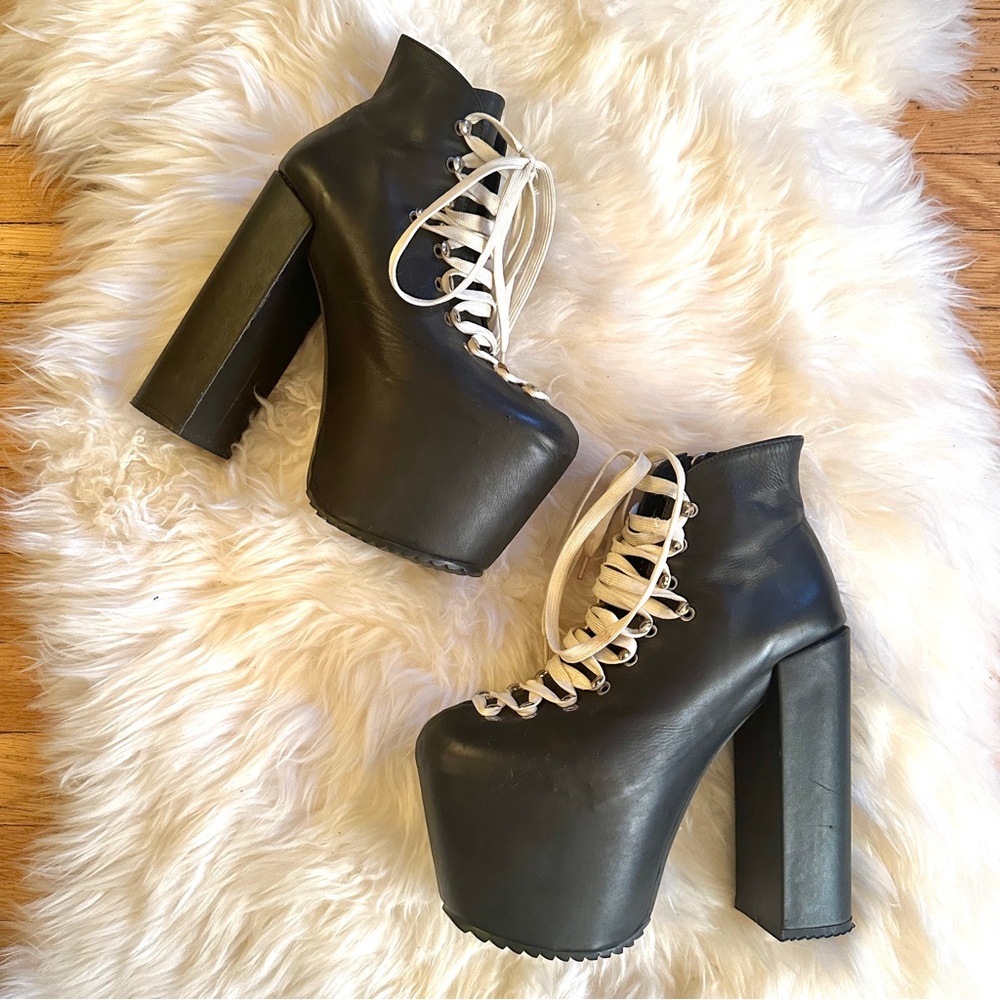 unif hellbound black lace up high platform ankle booties heels 8